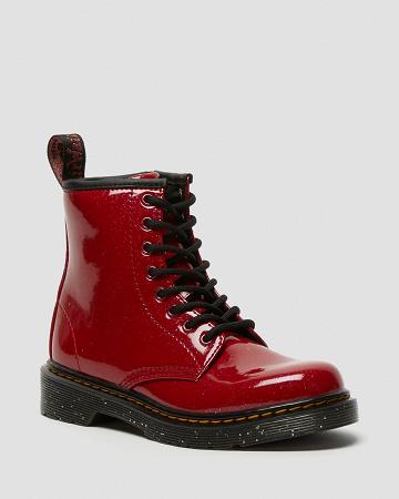 Red Kids' Dr Martens Junior 1460 Glitter Lace Up Boots | CA 675FDN